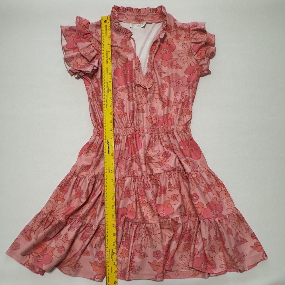 SMITH & QUINN High smocked/ruffled split 60’s Retro Pink Floral Dress Size XSm - Picture 6 of 14
